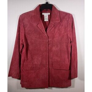Jessica Holbrook Womens Red Suede Leather Jacket Western Pockets Size Medium